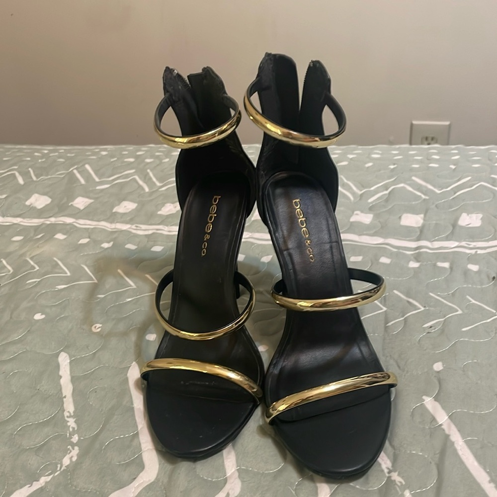 Bebe Black and Gold Heels